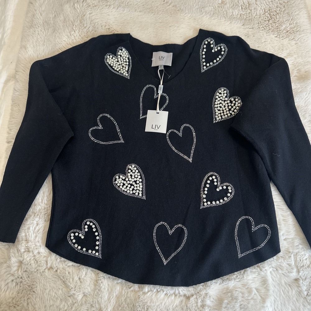 Liv milano Rhinstone Valentines sweater‎ Size M Black